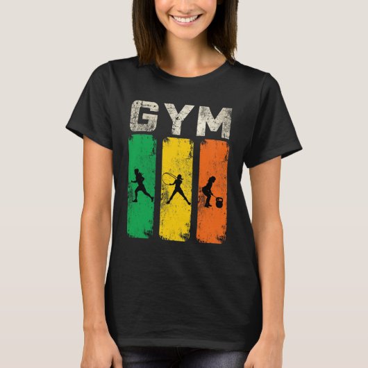Retro Gym Fitness Silhouette Man T-Shirt  (Voorkant)