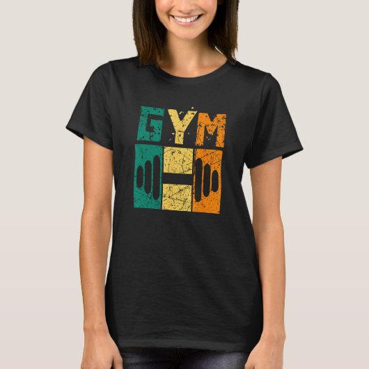 Retro GYM Grunge Dumbbell T-shirt (Voorkant)