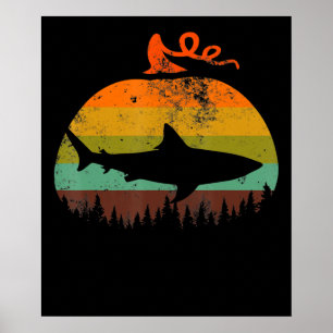 Retro haai pompoen Halloween geschenken Poster