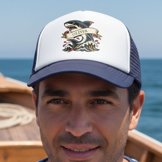 Retro Haaien Tattoe Nautilus Trucker Pet