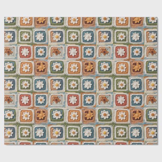 Retro  Haak Granny Squares Gebreid Cadeaupapier (Vlak)