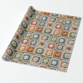 Retro Haak Granny Squares Gebreid Cadeaupapier (Uitgerold)