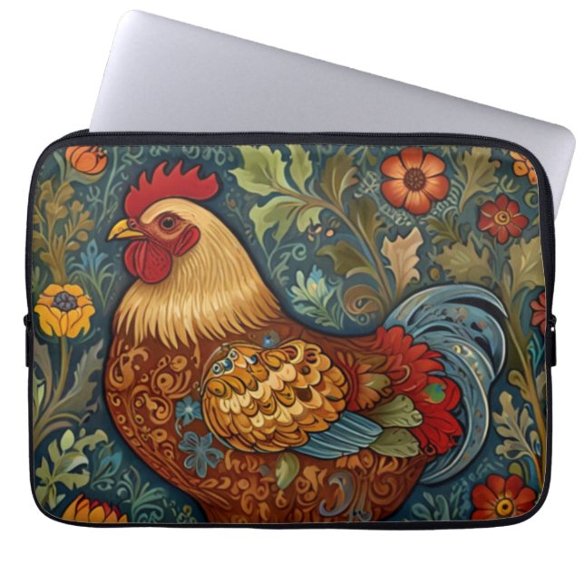 Retro haan boho chic country kip laptop sleeve (Voorkant)