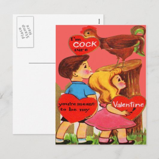 Retro Haan Valentijn Kaart (Voorkant / Achterkant)