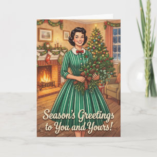 Retro Haard Kerstgroet kaart
