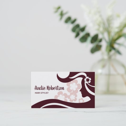 Retro Hair Stylist Brown en White Visitekaartje (Staand voorkant)