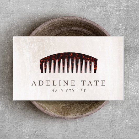 Retro Hair Stylist Tortoiseshell Comb Visitekaartje