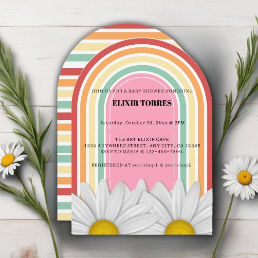 Retro Half Daisy Baby Shower  Kaart