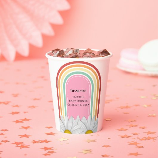 Retro Half Daisy Baby Shower Papieren Bekers (Insitu)