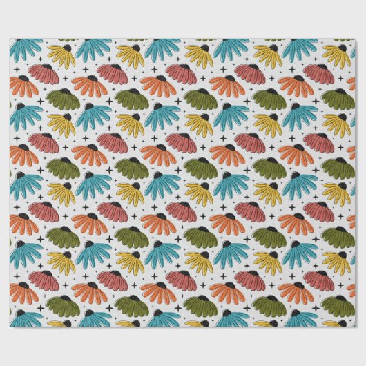 Retro Halftone Coneflowers Cadeaupapier (Vlak)