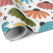 Retro Halftone Coneflowers Cadeaupapier (Rol Hoek)
