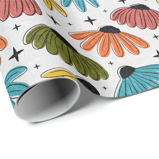 Retro Halftone Coneflowers Cadeaupapier (Rol Hoek)