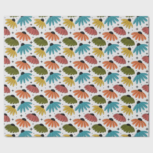 Retro Halftone Coneflowers Cadeaupapier (Zoom)