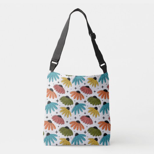 Retro Halftone Coneflowers Crossbody Tas (Voorkant)