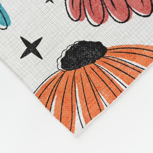 Retro Halftone Coneflowers Fleece Deken (Hoek)