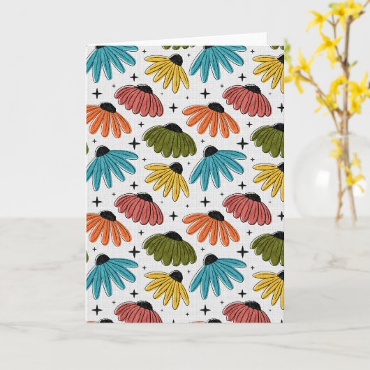 Retro Halftone Coneflowers Kaart (Gele Bloem)