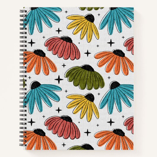 Retro Halftone Coneflowers Notitieboek (Voorkant)