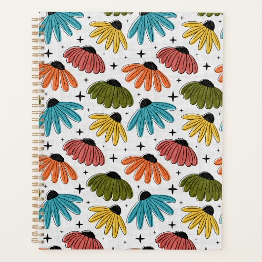 Retro Halftone Coneflowers Planner (Voorkant)