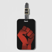 Retro Halftone Solidariteit Rode Gebalde Vuist Bagagelabel (Voorkant (verticaal))