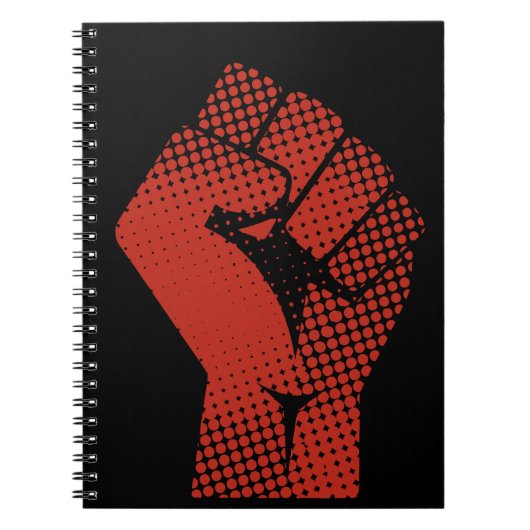 Retro Halftone Solidariteit Rode Gebalde Vuist Notitieboek (Voorkant)