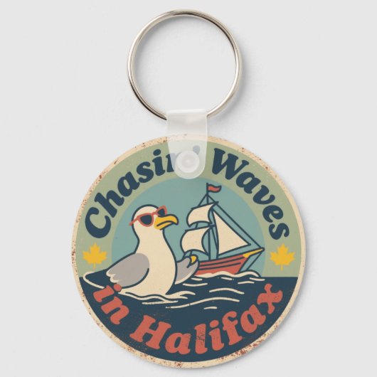 Retro Halifax Seagull Waves Sleutelhanger (Achterkant)