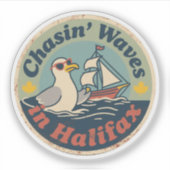 Retro Halifax Seagull Waves Sticker (Voorkant)