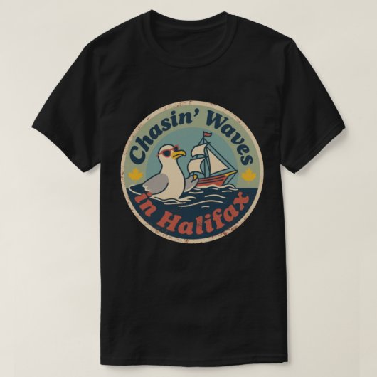 Retro Halifax Seagull Waves T-shirt (Design voorkant)