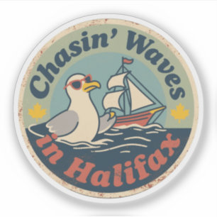 Retro Halifax Zeemeeuw Golven Sticker