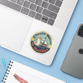 Retro Halifax Zeemeeuw Golven Sticker (Laptop met iPhone)