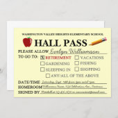 Retro Hall Pass Teacher Retiting Party Invitation Kaart (Voorkant / Achterkant)