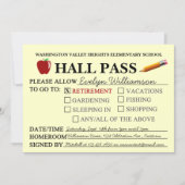 Retro Hall Pass Teacher Retiting Party Invitation Kaart (Voorkant)
