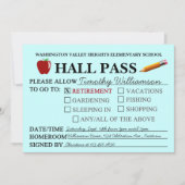 Retro Hall Pass Teacher Retiting Party Invitation Kaart (Voorkant)