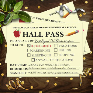 Retro Hall Pass Teacher Retiting Party Invitation Kaart