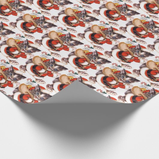 Retro  hallo kerstkattenbetegeling cadeaupapier (Hoek)
