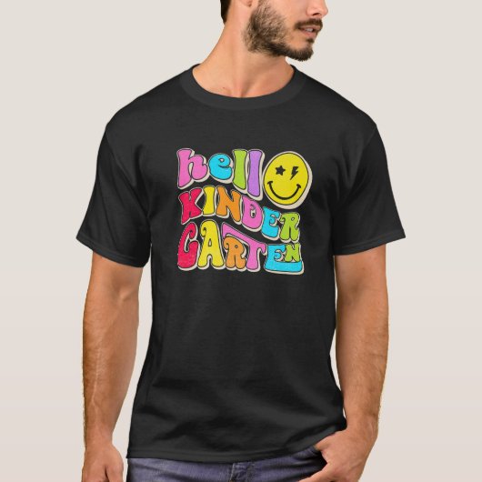 Retro Hallo Kindergarten Happy Face Kinder terug n T-shirt (Voorkant)