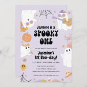 Retro Halloween 1e verjaardag Uitnodiging (Voorkant / Achterkant)