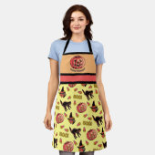 Retro Halloween Apron met kat heks en pompoen Schort (Gedragen)