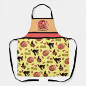 Retro Halloween Apron met kat heks en pompoen Schort (Voorkant)