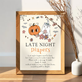 Retro Halloween Baby shower Late Night Luiers Poster