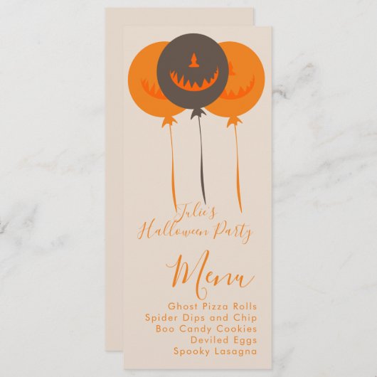 Retro Halloween-ballonnen Birthday Party Menu (Voorkant / Achterkant)