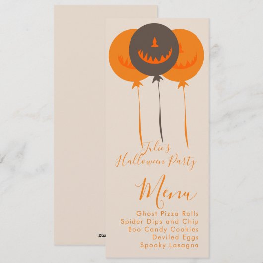 Retro Halloween Ballonnen Verjaardagsfeest Menu (Voorkant / Achterkant)