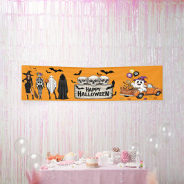 Retro Halloween Banner - Skulls & Ghosts Decor!
