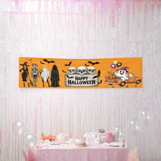 Retro Halloween Banner - Skulls & Ghosts Decor! (Feest)