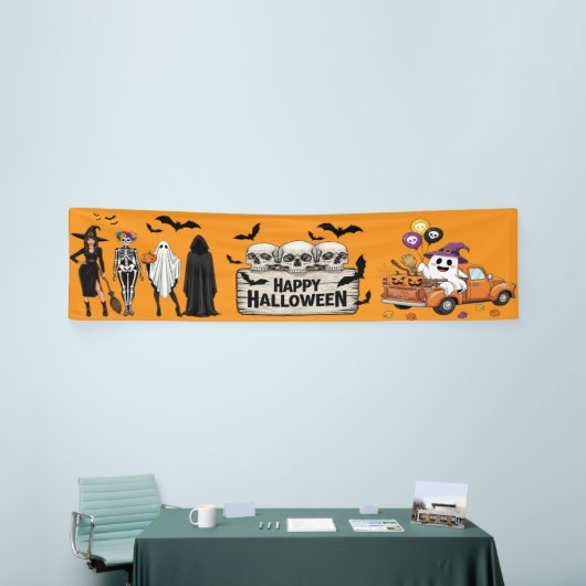Retro Halloween Banner - Skulls & Ghosts Decor! (Beurs)