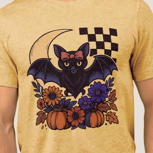 Retro Halloween Bat With Moon Gothic Aesthetic Tri-Blend Shirt