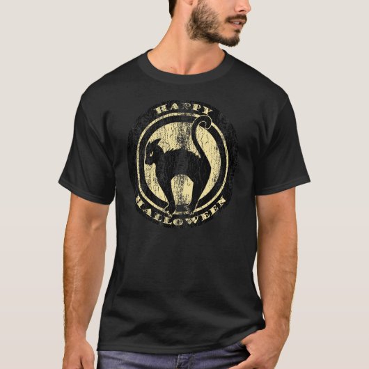 Retro Halloween Black Cat T-shirt (Voorkant)