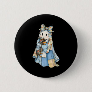 Retro Halloween Blauwe Spijkerbroek Geest Dachshun Ronde Button 5,7 Cm