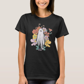 Retro Halloween Bloemige Geest Spokerig Seizoen Ha T-shirt