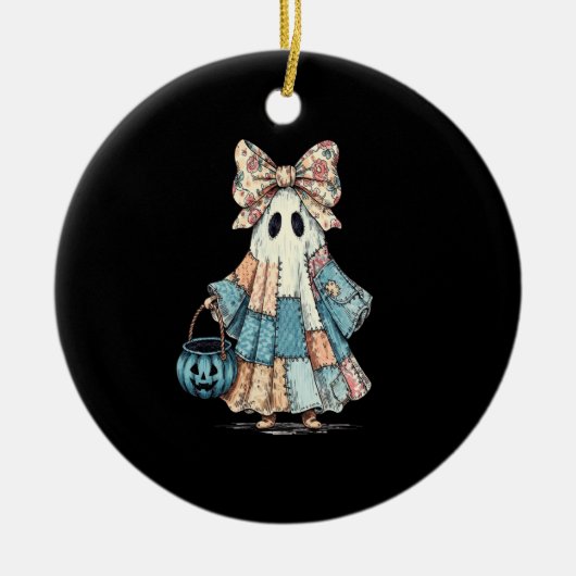 Retro Halloween Blue Denim Ghost Keramisch Ornament (Voorkant)
