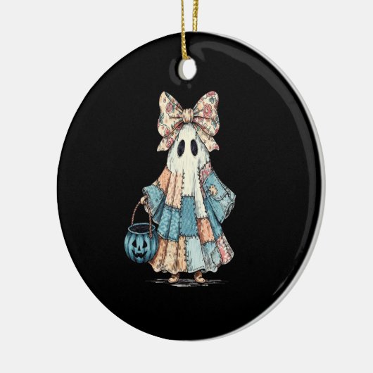 Retro Halloween Blue Denim Ghost Keramisch Ornament (Links)
